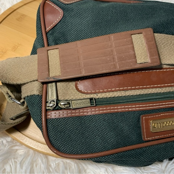 Crocodile Shoulder Bag Carry On Dark Green And Khaki - Picture 5 of 5